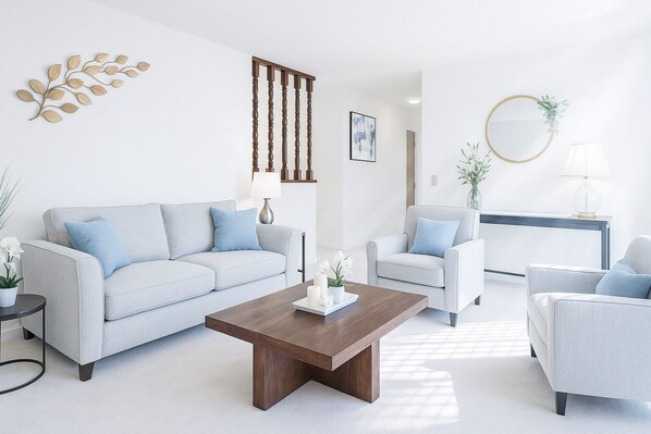 Family House, Patio, Lakeside | Living area | Flat-screen TV, computer monitors - Spacious 3 BR 2B House Sunnyvale Park (Sunnyvale)