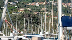 Un port de plaisance où sont amarrés des bateaux, entouré de maisons construites sur les flancs d’une colline.