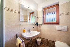 Shower, hair dryer, towels - Room 'Klausthaler 24' with Mountain View, Shared Terrace and Wi-Fi (Meltina)