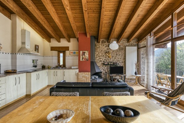 TV, fireplace
