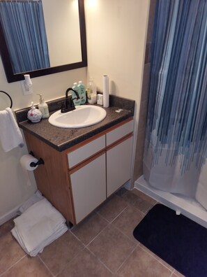 Hair dryer, towels, soap, shampoo - Modern corporate apartment in charming Cincinnati with AC, WiFi (Cincinnati)