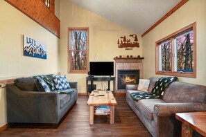 TV connectée, cheminée, chaîne hi-fi