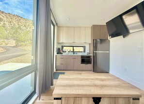 Fridge, microwave, stovetop, toaster