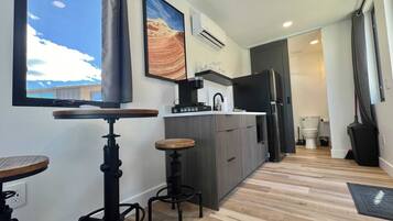 Fridge, microwave, stovetop, toaster