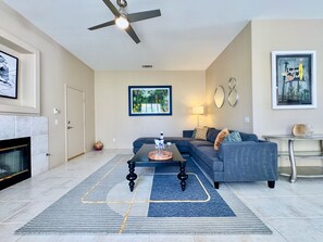 Smart TV, fireplace, music library, offices