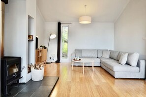 Smart TV, fireplace, DVD player