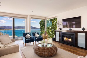 TV, fireplace