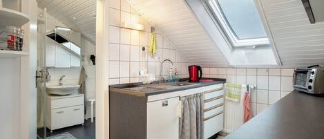 Fridge, oven, stovetop, coffee/tea maker