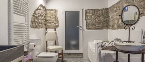 Shower, jetted bath, hair dryer, bidet