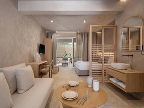 Habitación Deluxe, vistas al jardín | Sistema de insonorización, cunas gratuitas, wifi gratis y ropa de cama