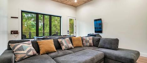 Télévision, cheminée, espaces bureaux