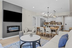 TV, fireplace, offices