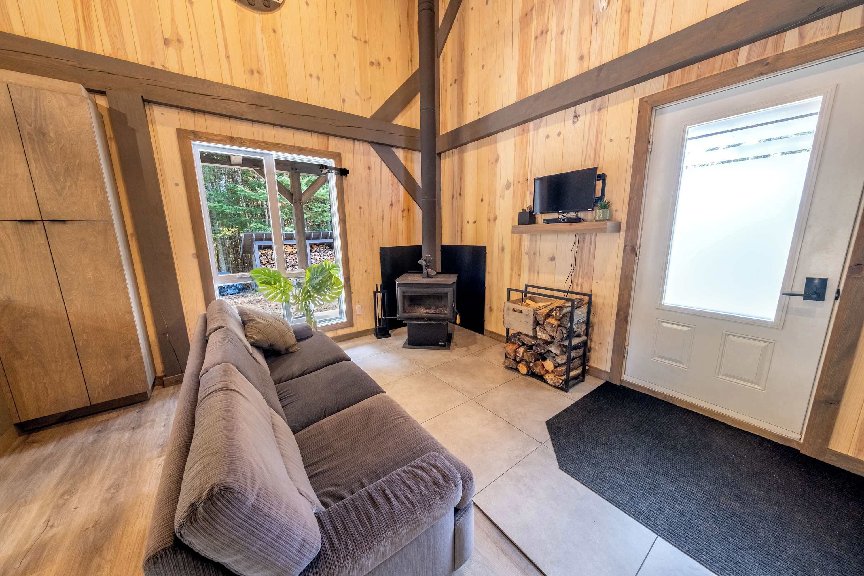 Televisio, takka, työhuone