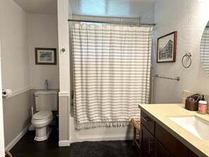 Shower, hair dryer, soap