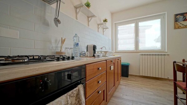 Frigorífico, microondas, horno y placa de cocina