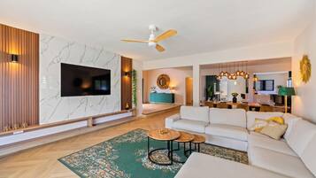 Luxury Villa, 4 Bedrooms, Private Pool | Living area | 65-inch flat-screen TV with digital channels