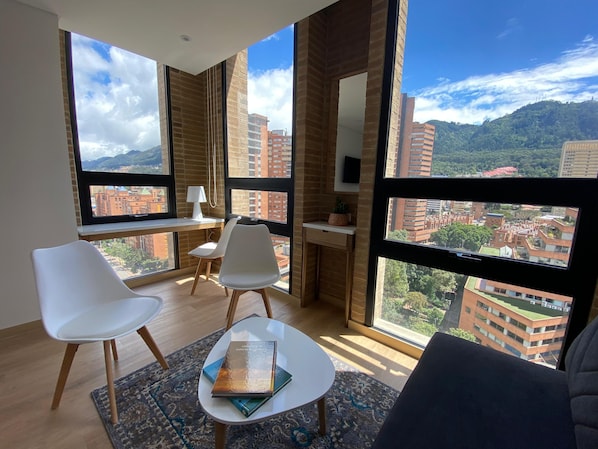Business Apartment, 1 Queen Bed, Kitchen | Living area | 60-inch Smart TV with digital channels, Netflix, streaming services