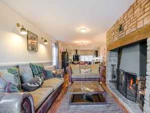 TV, fireplace