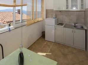 Fridge, stovetop, cookware/dishes/utensils