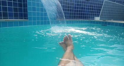 House with pool, bring your pets, experienced hosts, great value for money.