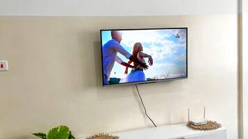 Elite Apartment, City View | Living area | 24-inch Smart TV with digital channels