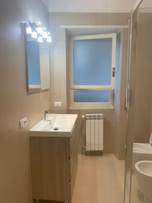 Dusche, Haartrockner, Bidet, Handtücher