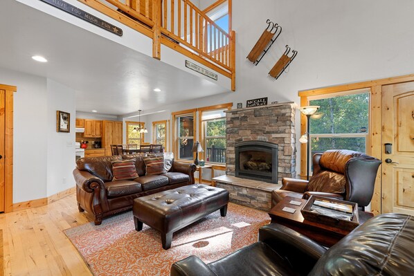 TV connectée, cheminée, livres