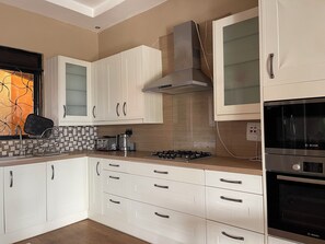 Fridge, microwave, oven, electric kettle