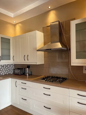 Fridge, microwave, oven, electric kettle