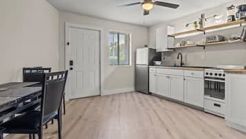 Microwave, stovetop, coffee/tea maker, toaster