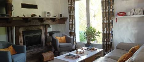 Smart TV, fireplace, table tennis, books