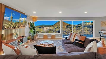 Smart TV, fireplace, video games, table football