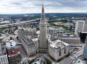 Aerial view - Downtown Sq: Stadium, Casino, Rock Hall, Clinic (Cleveland)