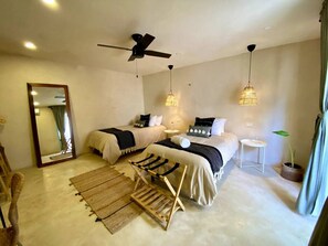 3 bedrooms, desk, iron/ironing board, travel cot