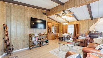 Smart TV, DVD player, books, video library