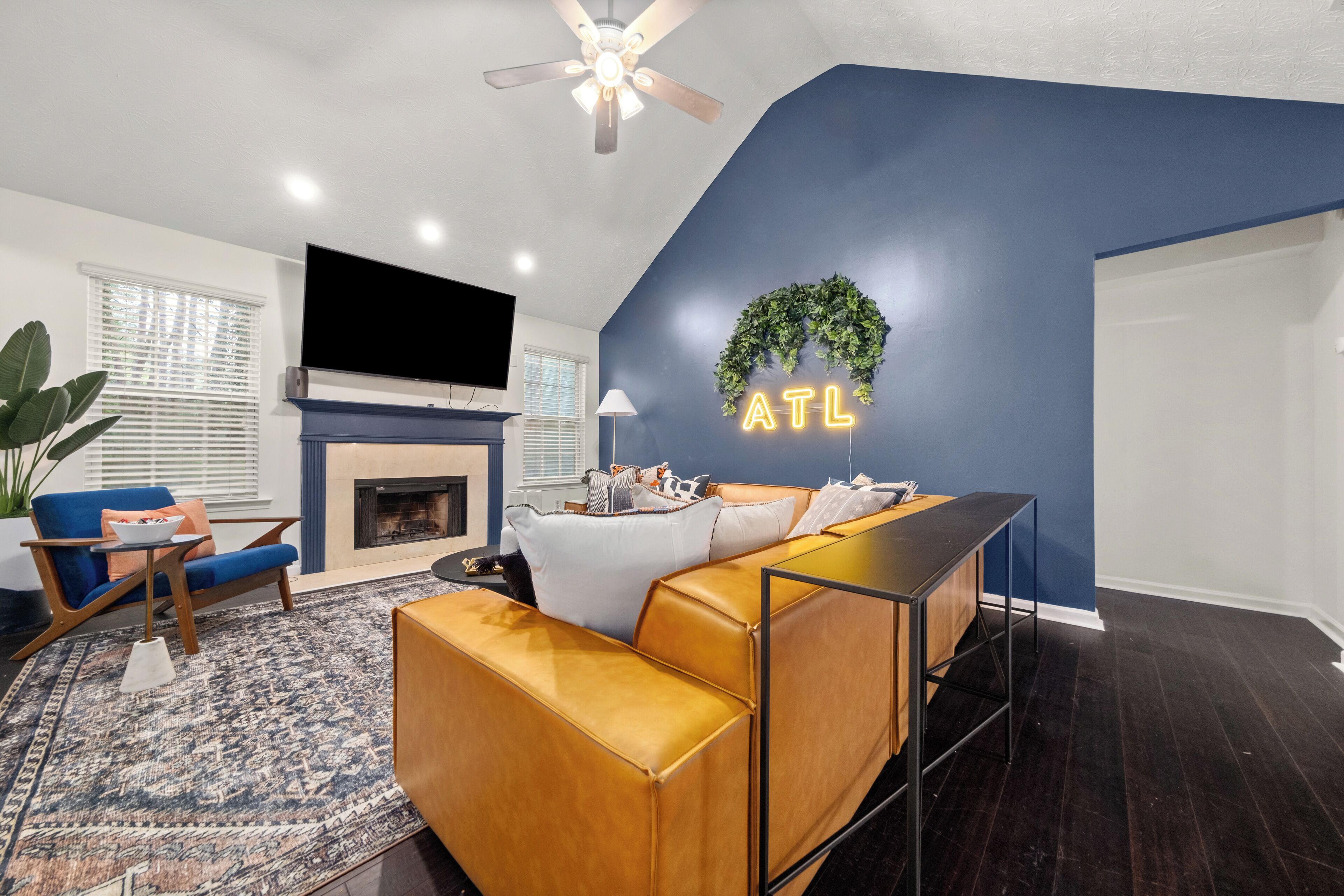 Smart TV, fireplace, video games, table football