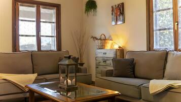 Televisie, een open haard en een tafeltennistafel