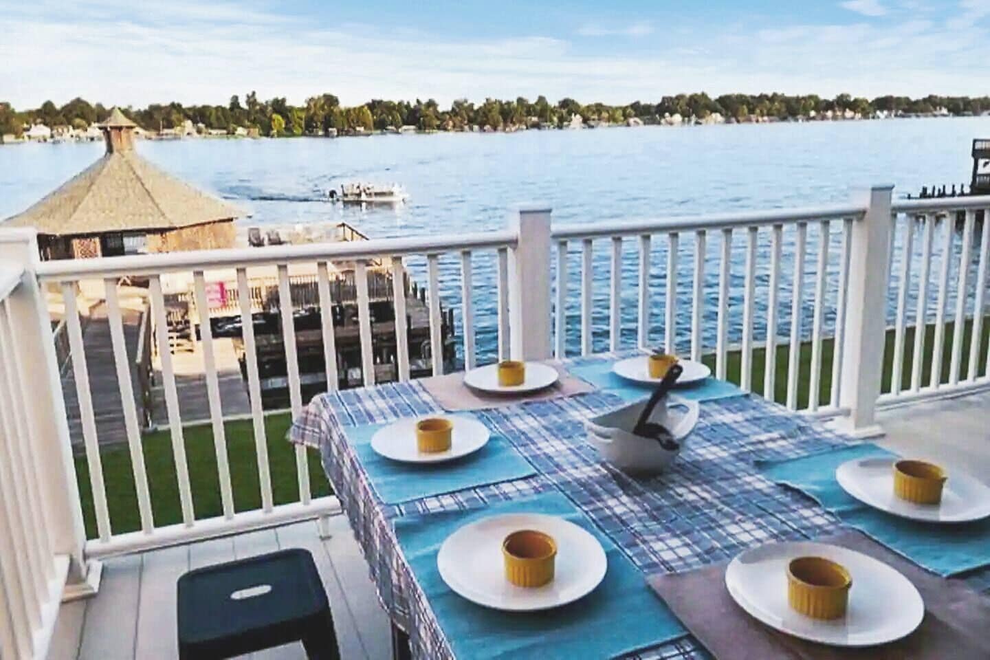 [Upper Sun Porch] Fold out table works great for evening dinners outside.