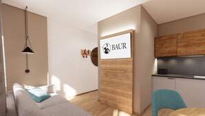 Eine moderne Küche mit Holzausstattung, einem eingebauten Herd und einer Spüle.