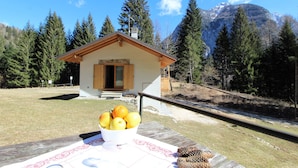 A small wooden cabin with a wooden door and windows, surrounded by trees and mountains. - Baita La Ciamorza Near Dolomiti - Veneto (Lozzo di Cadore)
