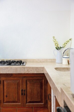 Kjøleskap, mikrobølgeovn, kokeplater og kaffetrakter/tekoker