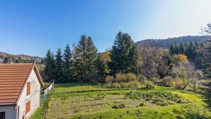 A house with a sloped roof and a garden with various plants and trees. - Awesome apartment in Ravna Gora with WiFi (Ravna Gora)