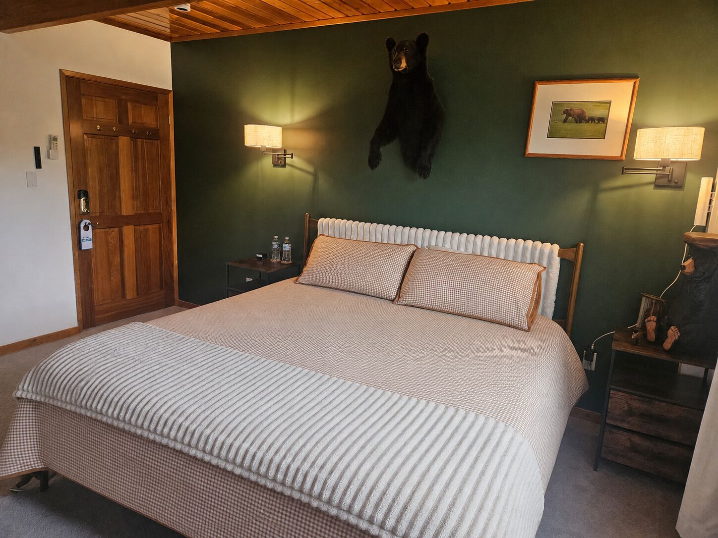 Premium bedding, memory foam beds, laptop workspace, iron/ironing board