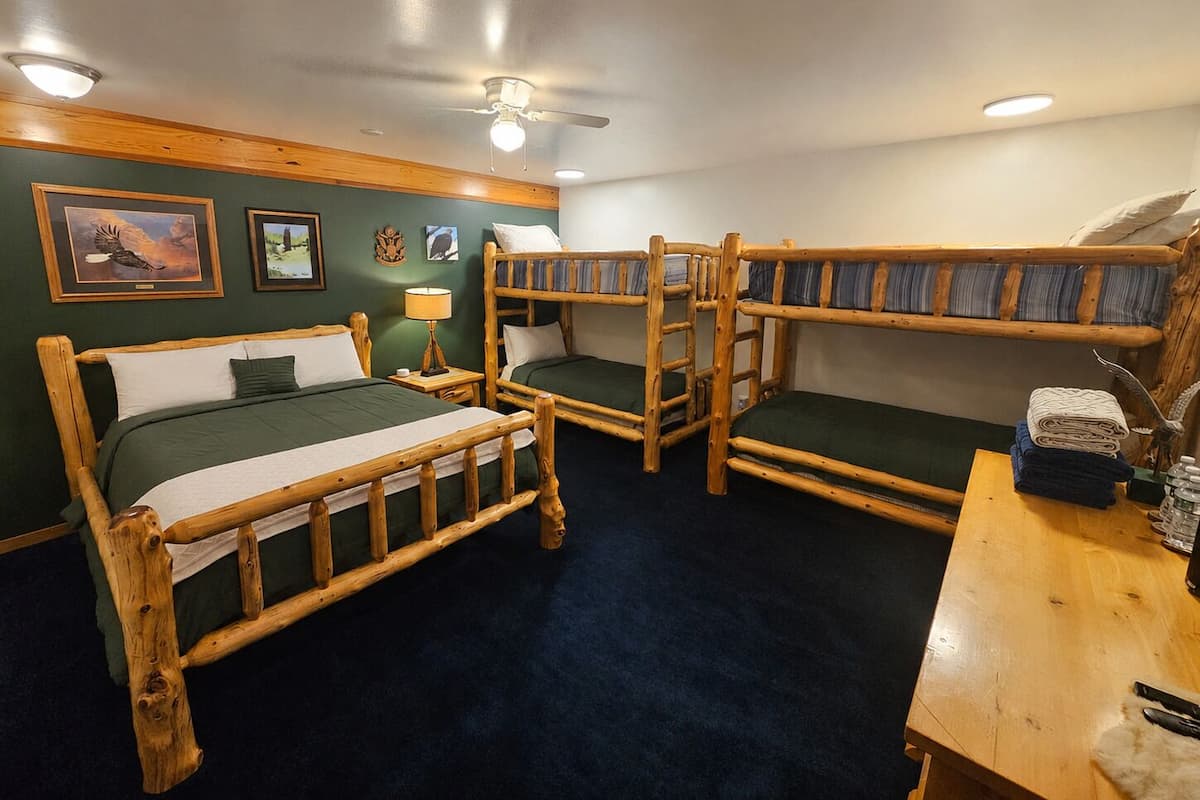 Premium bedding, memory foam beds, laptop workspace, iron/ironing board