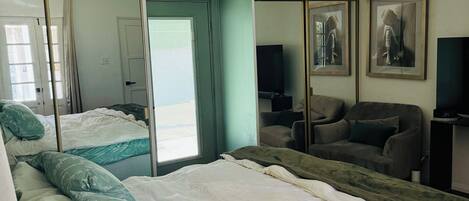 1 室のベッドルーム、WiFi (無料)、ベッドシーツ、車椅子でアクセスできる設備