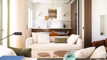 Presidential Suite, Multiple Beds | Living area | 55-inch TV with cable channels
