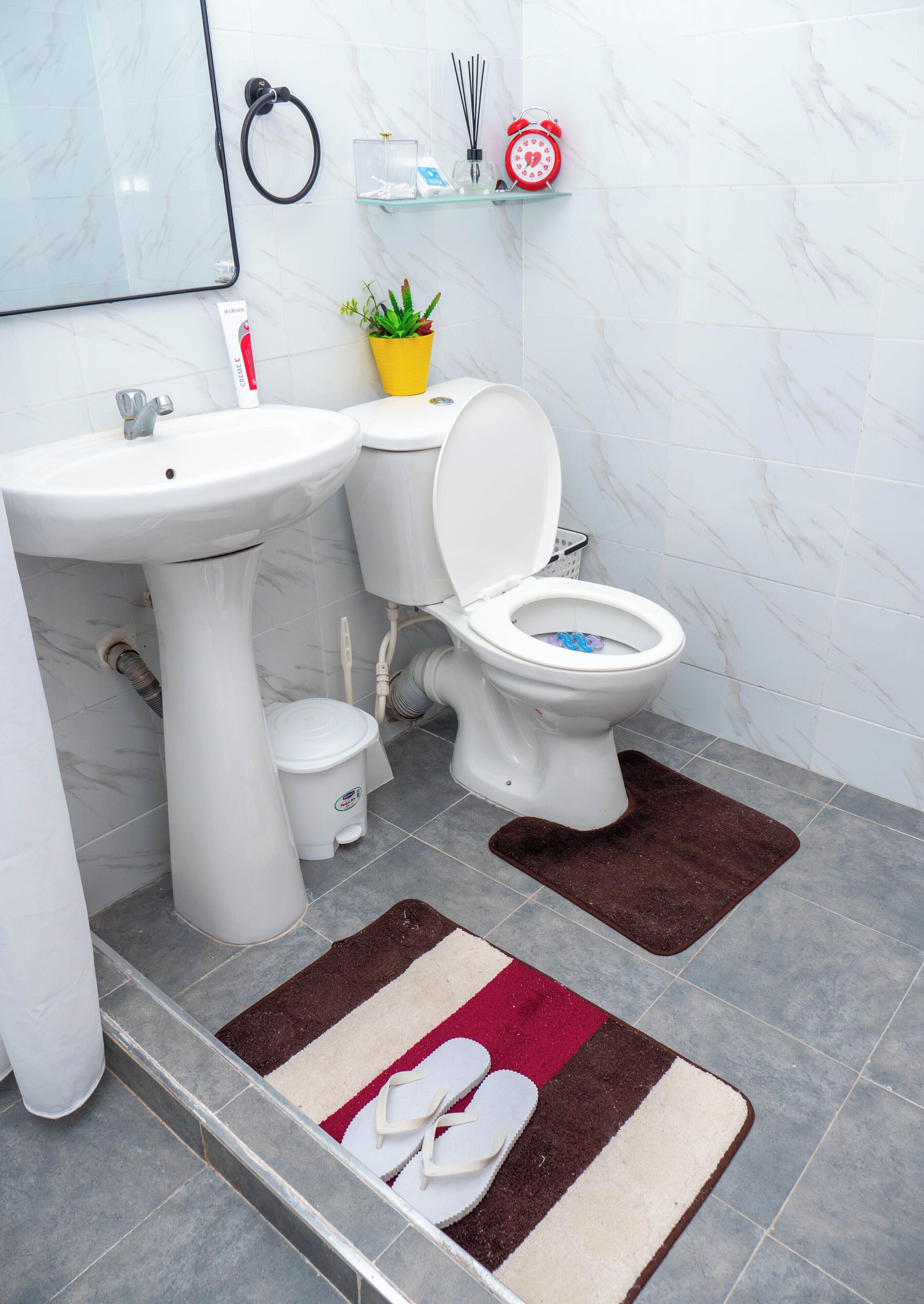 Shower, hair dryer, bidet, towels