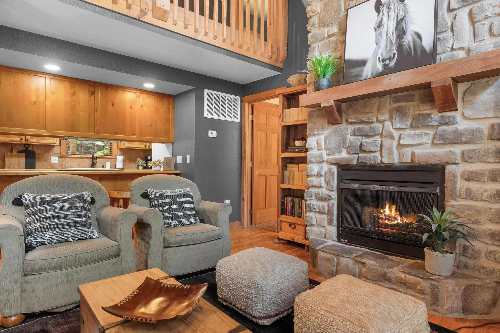 TV, fireplace