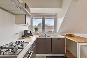 Fridge, oven, stovetop, coffee/tea maker