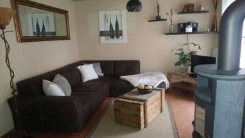 Een smart-tv, een open haard, een dvd-speler en een stereo